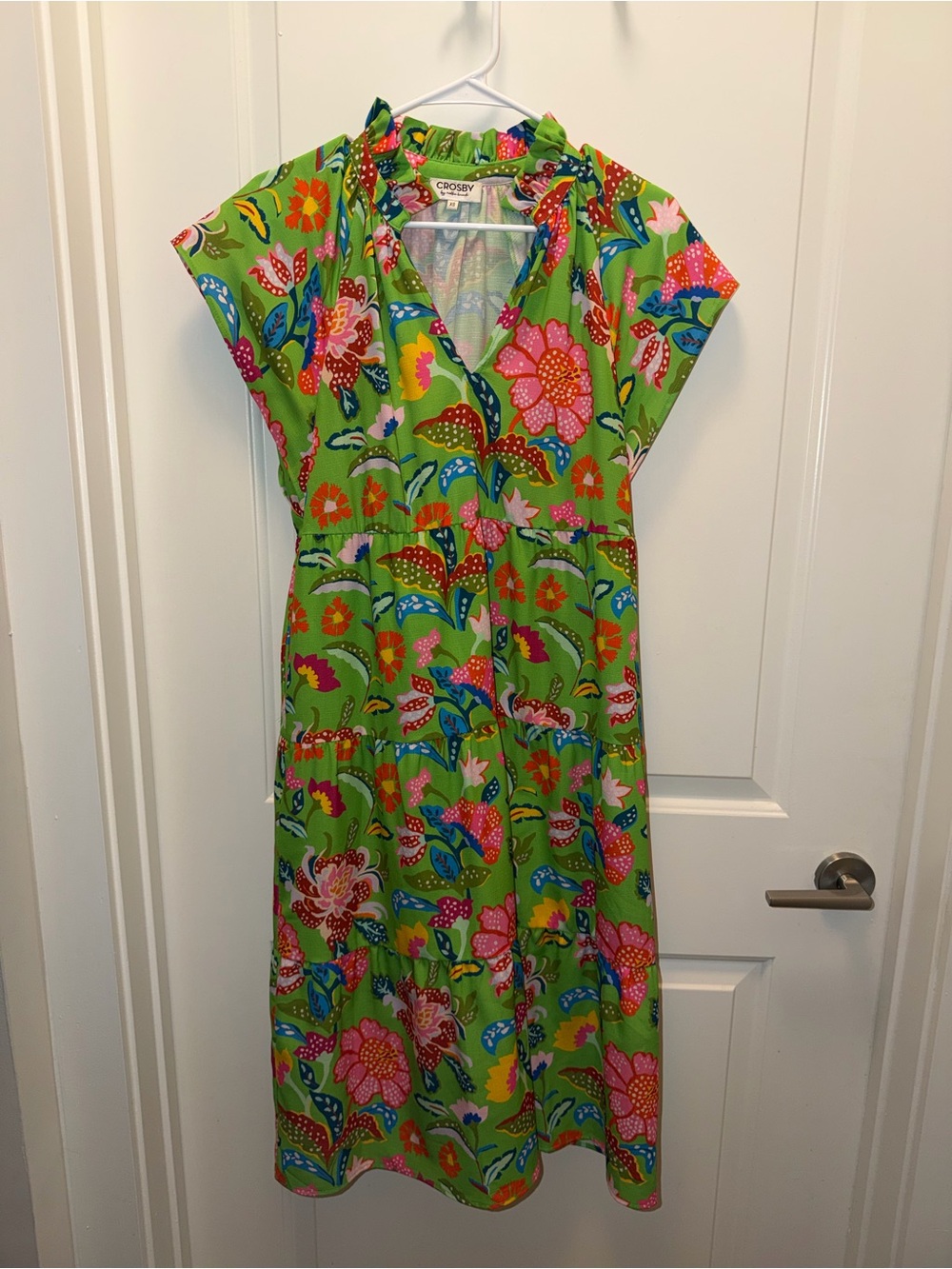 CROSBY by Mollie Burch Lime Green Floral V-Neck Midi Dress